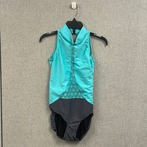 Five Dancewear Aqua and Charcoal Gray Adult Small Leotard